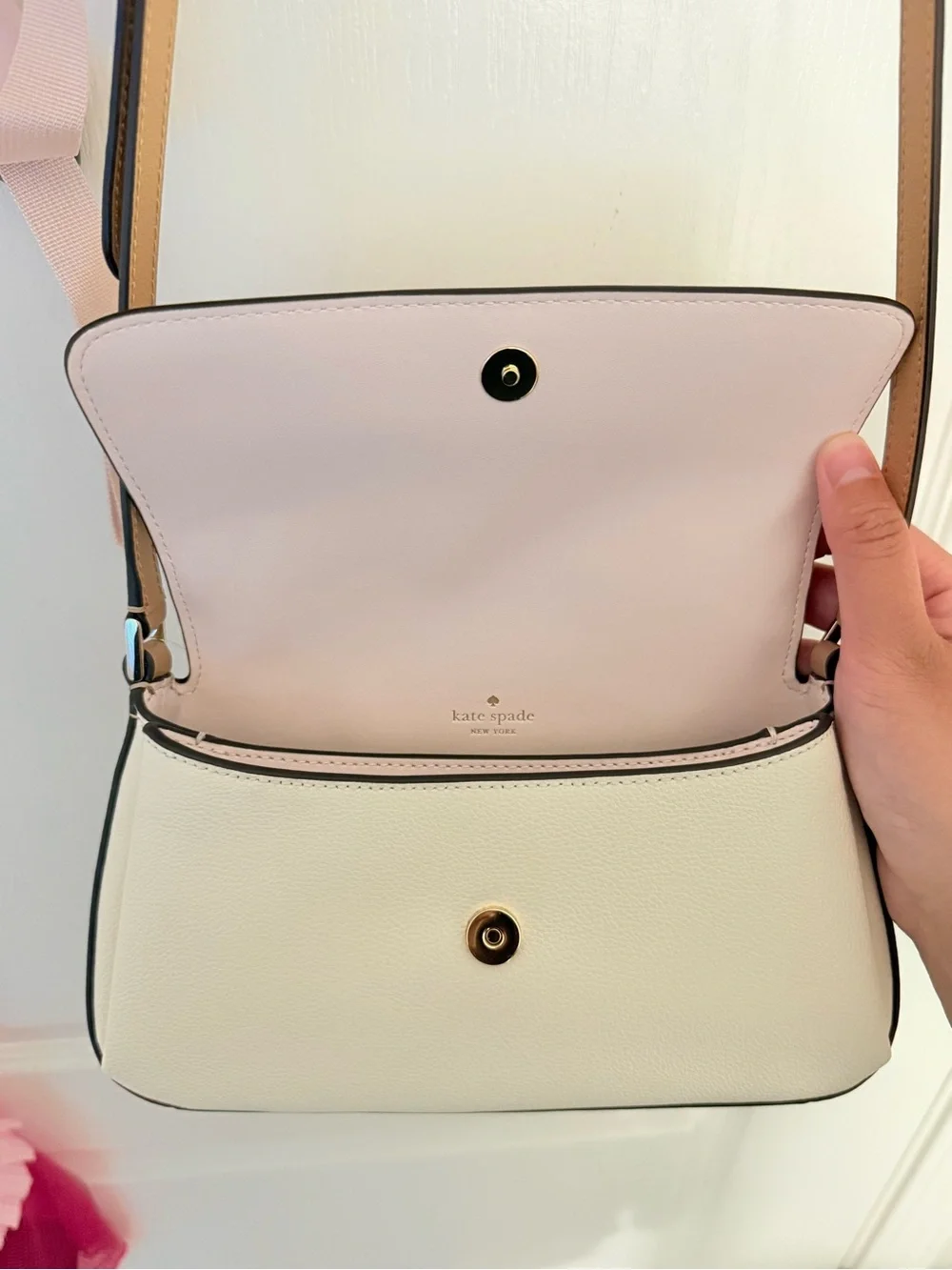 Kate Spade Pink & Cream Leather Crossbody with Adjustable Strap